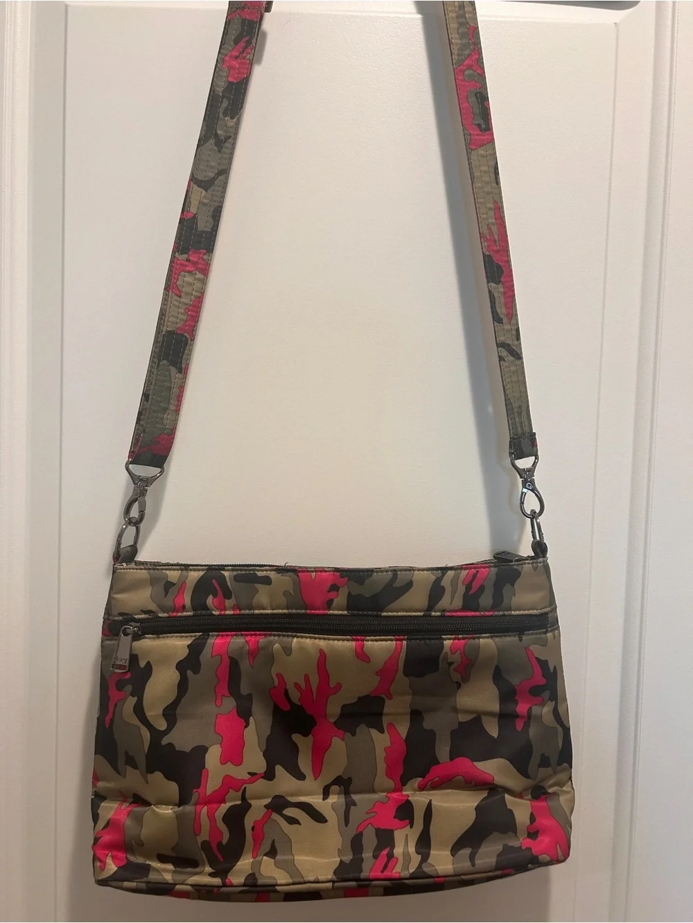 LUG Samba XL Quilted Camouflage Crossbody Bag in Olive and Hot Pink
